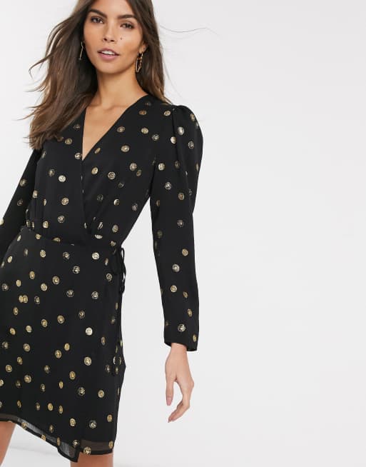 Polka dot wrap outlet mini dress