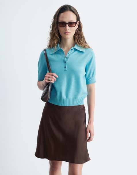 & Other Stories polo trui van wol met korte mouwen in turquoise - view 1