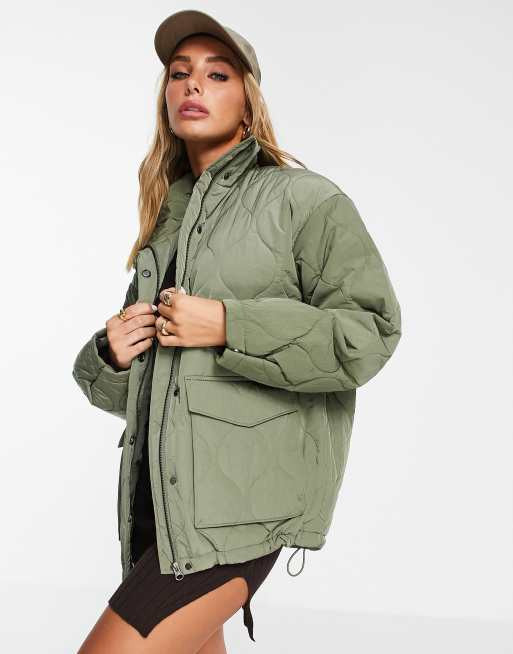 Other Stories polyamide quilted jacket in khaki KHAKI ASOS