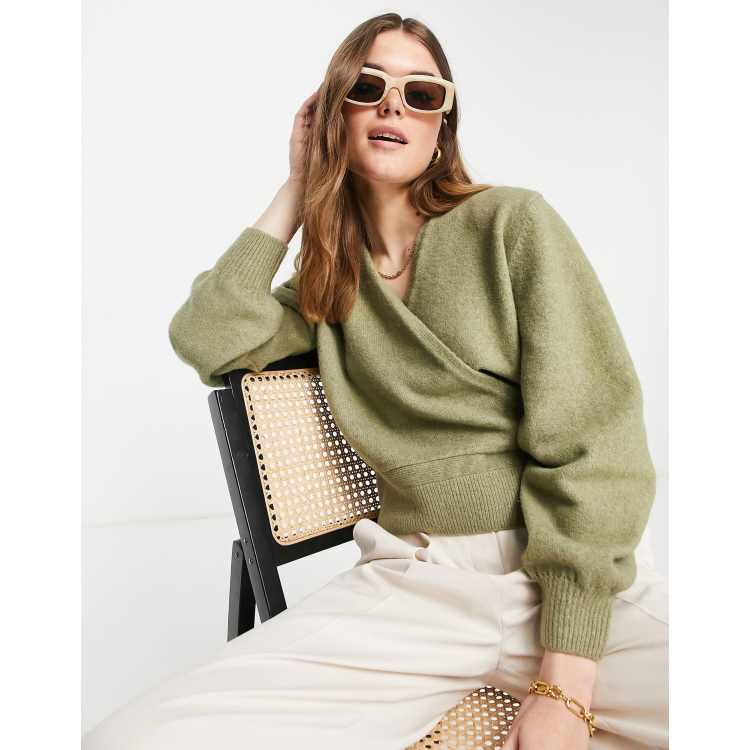 Olive green sale wrap sweater