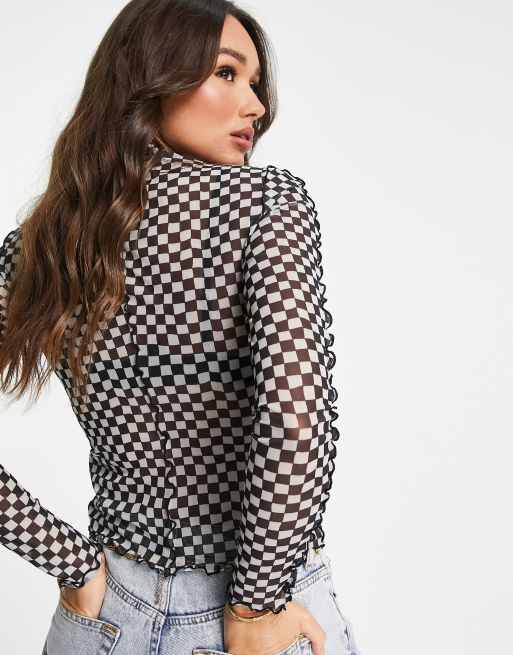 Long sleeve store checkerboard top