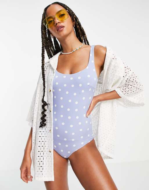 Other Stories polyester dot print swimsuit in light blue