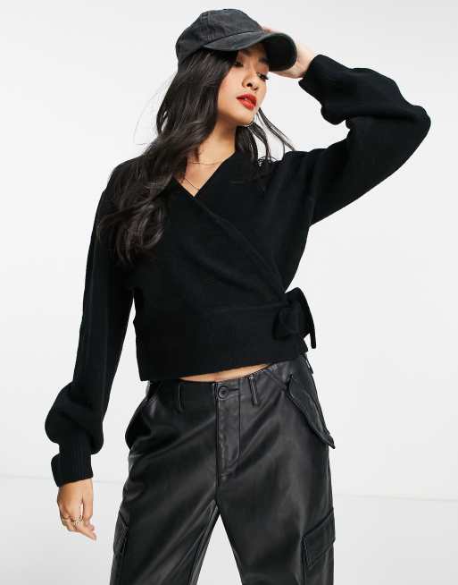 Other Stories polyester wrap cardigan in black BLACK ASOS