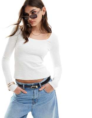 & Other Stories popcorn textured jersey long sleeve top in white