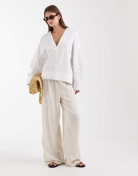 & Other Stories - Poplin blouse van zuiver katoen met V-hals en ballonvorm in wit - view 1