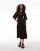 & Other Stories poplin midaxi dress with wrap front and puff sleeves in brown