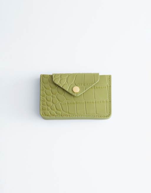 & Other Stories - Portacarte in pelle color lime effetto coccodrillo