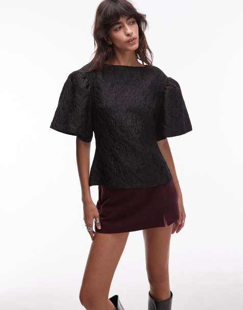 & Other Stories pouf sleeve jacquard texture top in black - view 1