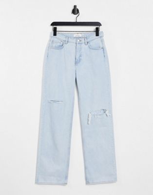 & Other Stories Precious cotton low rise relaxed fit ripped jeans in light blue - LBLUE - ASOS Price Checker