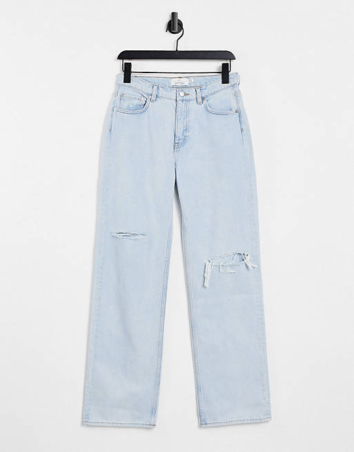 & Other Stories Precious cotton low rise relaxed fit ripped jeans in light blue - LBLUE