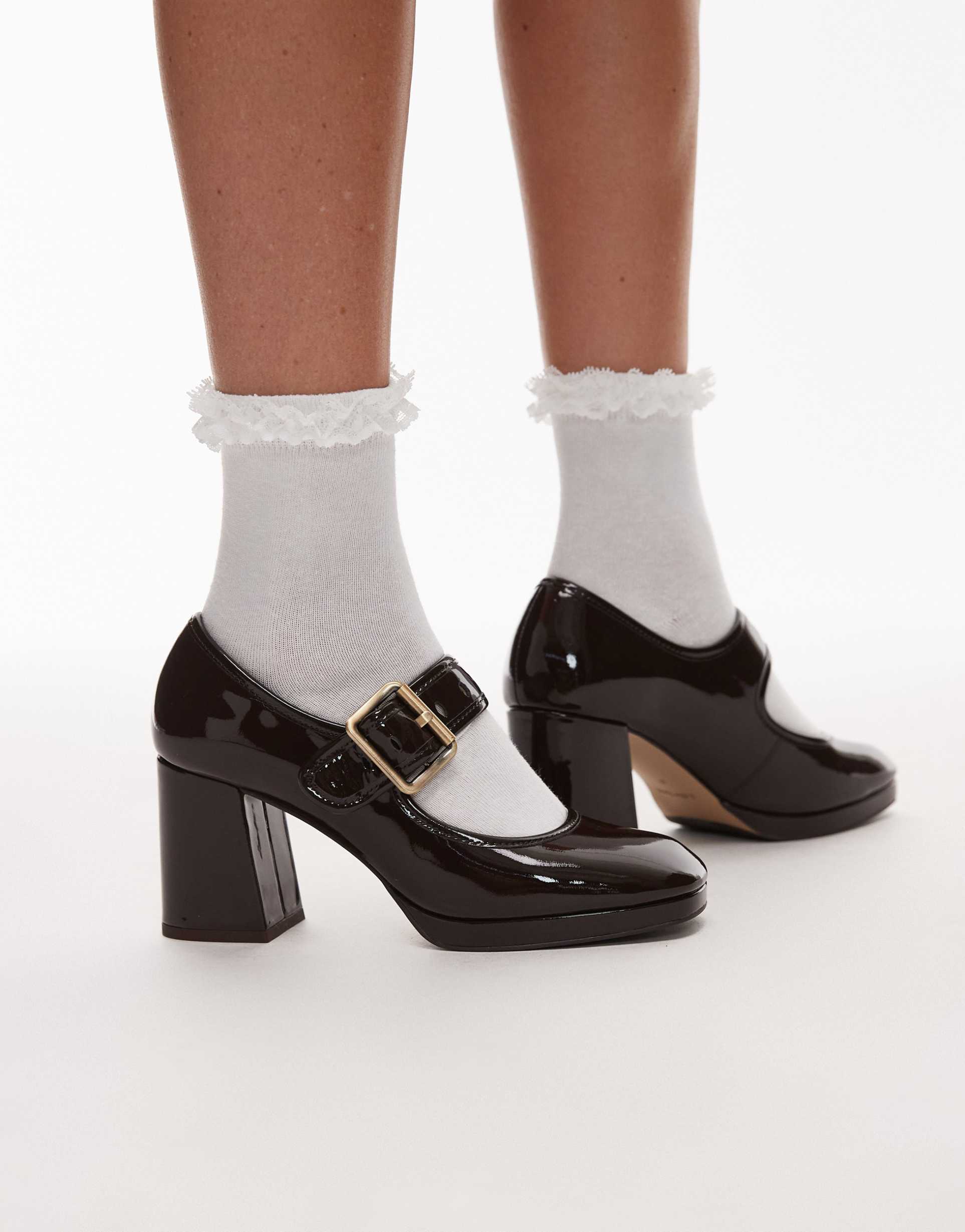 & other stories premium block heel mary jane shoes in dark brown