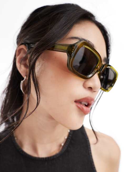 & Other Stories premium chunky rectangle sunglasses in green  display picture 2