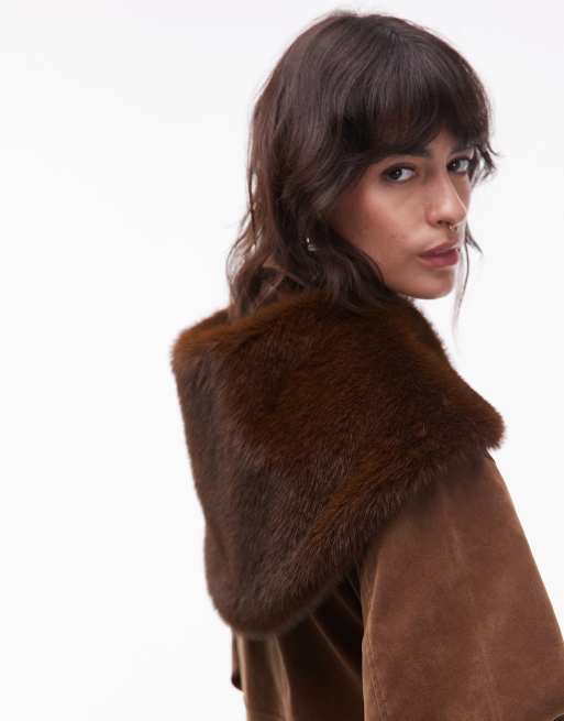 & Other Stories premium faux fur collar scarf in brown, 2 of 3