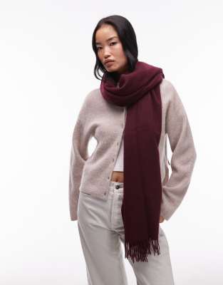 & Other Stories & Other Stories premium fringed edge pure wool scarf in burgundy red