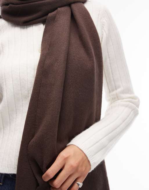 & Other Stories premium fringed edge pure wool scarf in dark brown, 3 of 3