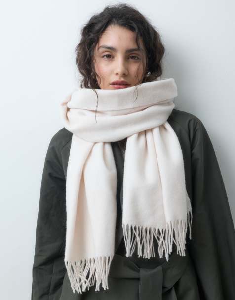 & Other Stories premium fringed edge pure wool scarf in ivory - view 1