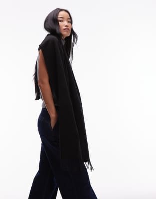 & Other Stories Premium Fringed Edges Pure Wool Scarf In Black