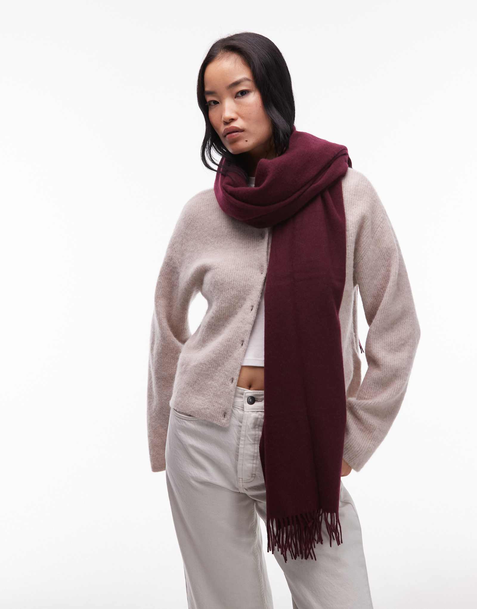 &Amp; Other Stories шарф из чистой шерсти премиум-класса с бахромой по краям бордово-красного цвета