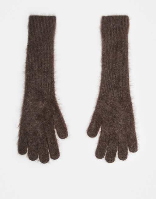 & Other Stories premium hairy c wool long gloves in dark brown