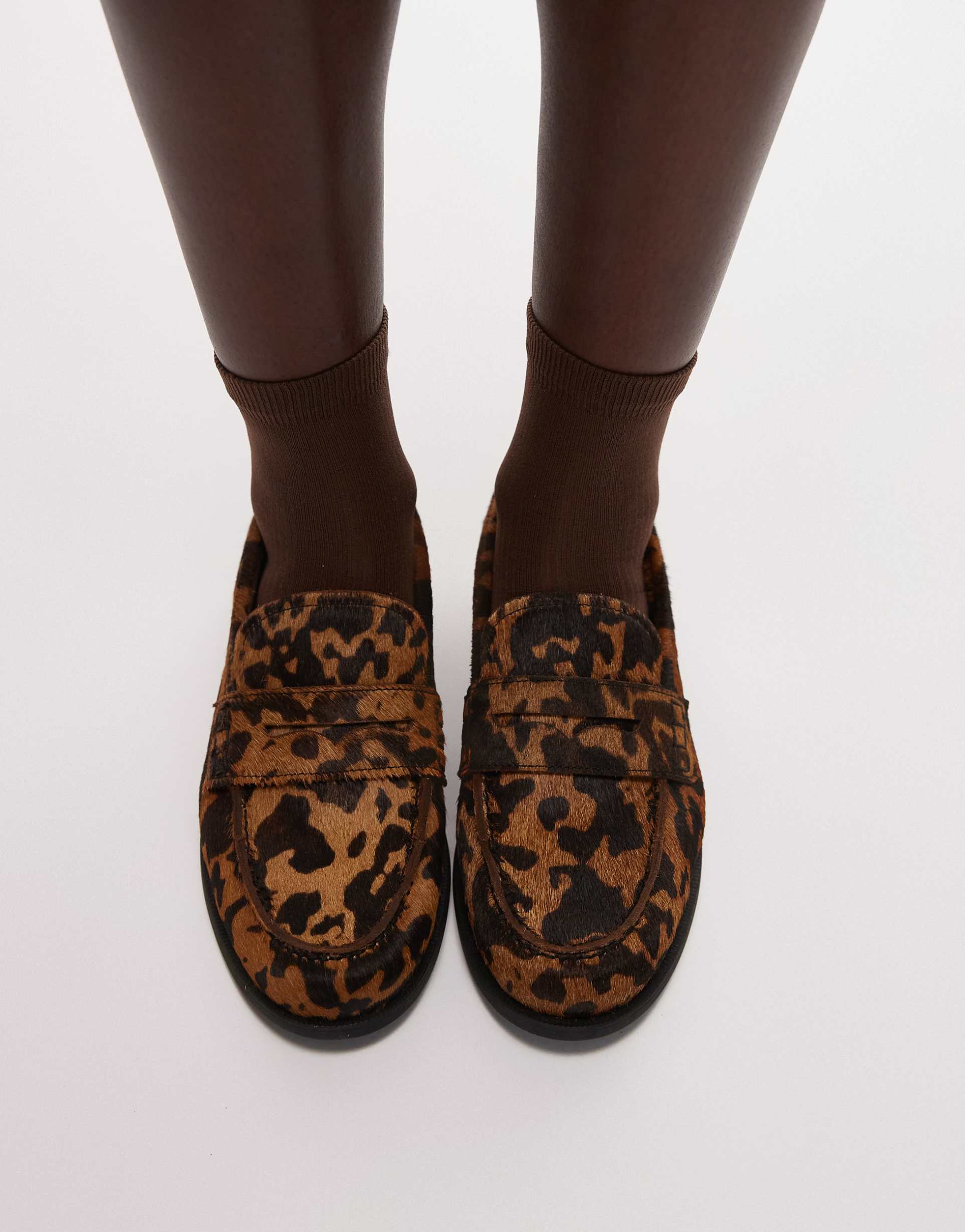 & other stories premium hairy leather loafers with cow hair in black and white cow print