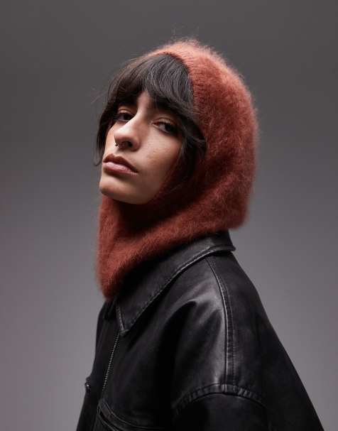 & Other Stories premium hairy wool hood in dark red rust - view 1