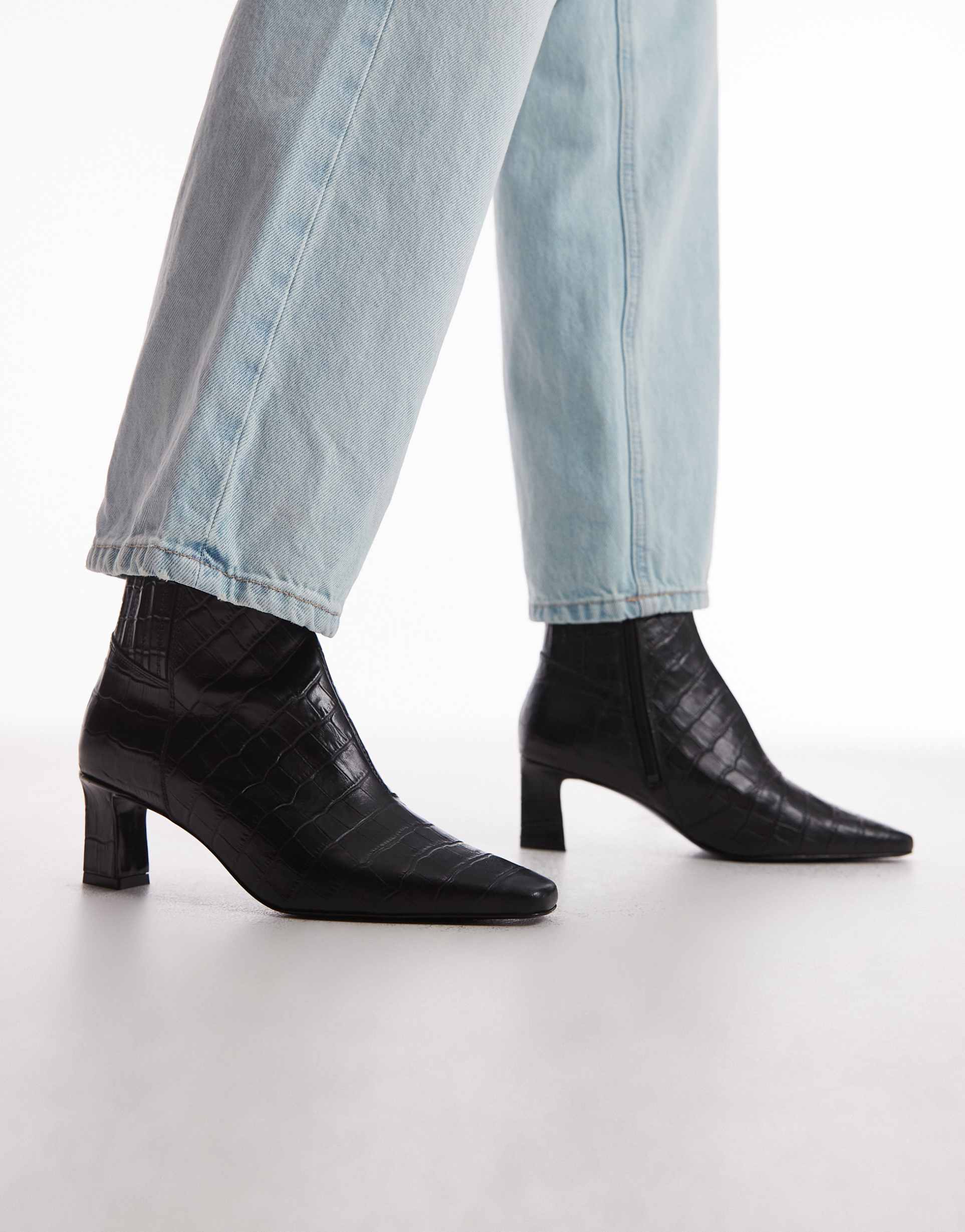 & other stories premium heeled ankle boots in black croc