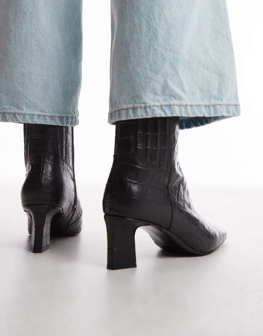 & Other Stories premium heeled ankle boots in black croc, 4 of 4