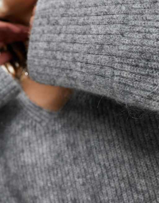 & Other Stories premium knit wool blend relaxed sweater with v neck in gray melange, 2 of 4