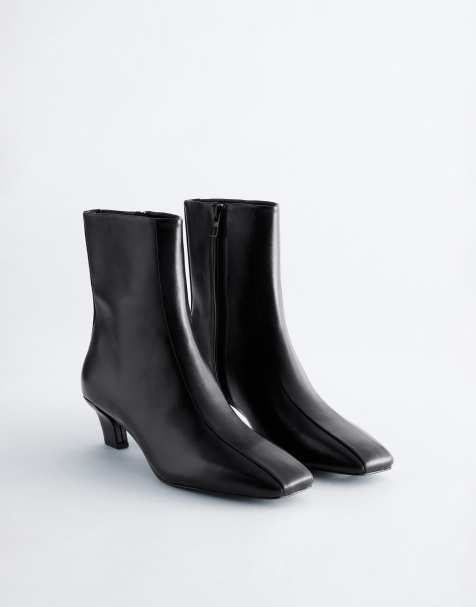 & Other Stories premium läder ankelboots med fyrkantig tå i svart - view 1