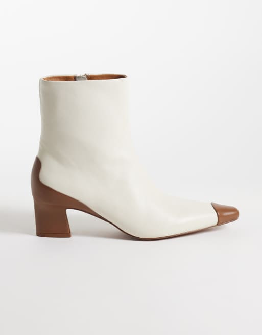 & Other Stories premium läderankelboots med kontrast i tan i offwhite, 4 av 4