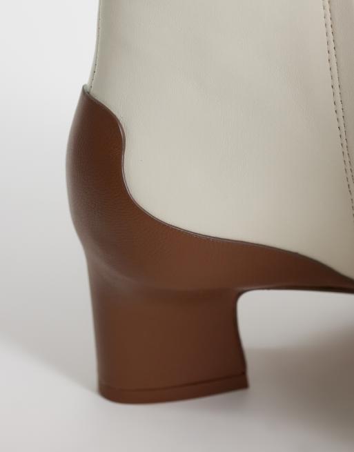 & Other Stories premium leather heeled ankle boots with tan contrast in off white, 3 of 4