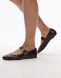 [Other Stories] & Other Stories premium leather mary jane buckle ballet flats in brown croc 37 Brown