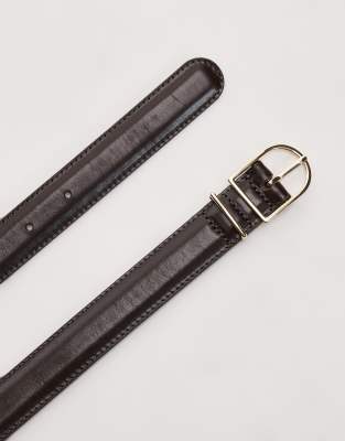 & Other Stories Premium Leather Mid Waist Belt With Square Gold-tone Buckle In Brown