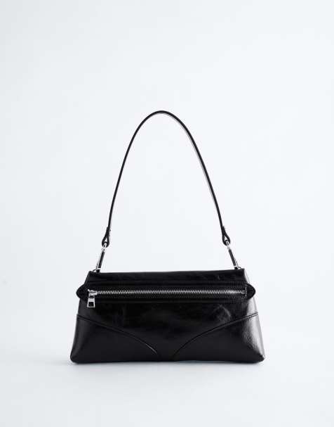 & Other Stories premium leather mini shoulder bag in cracked black - view 1
