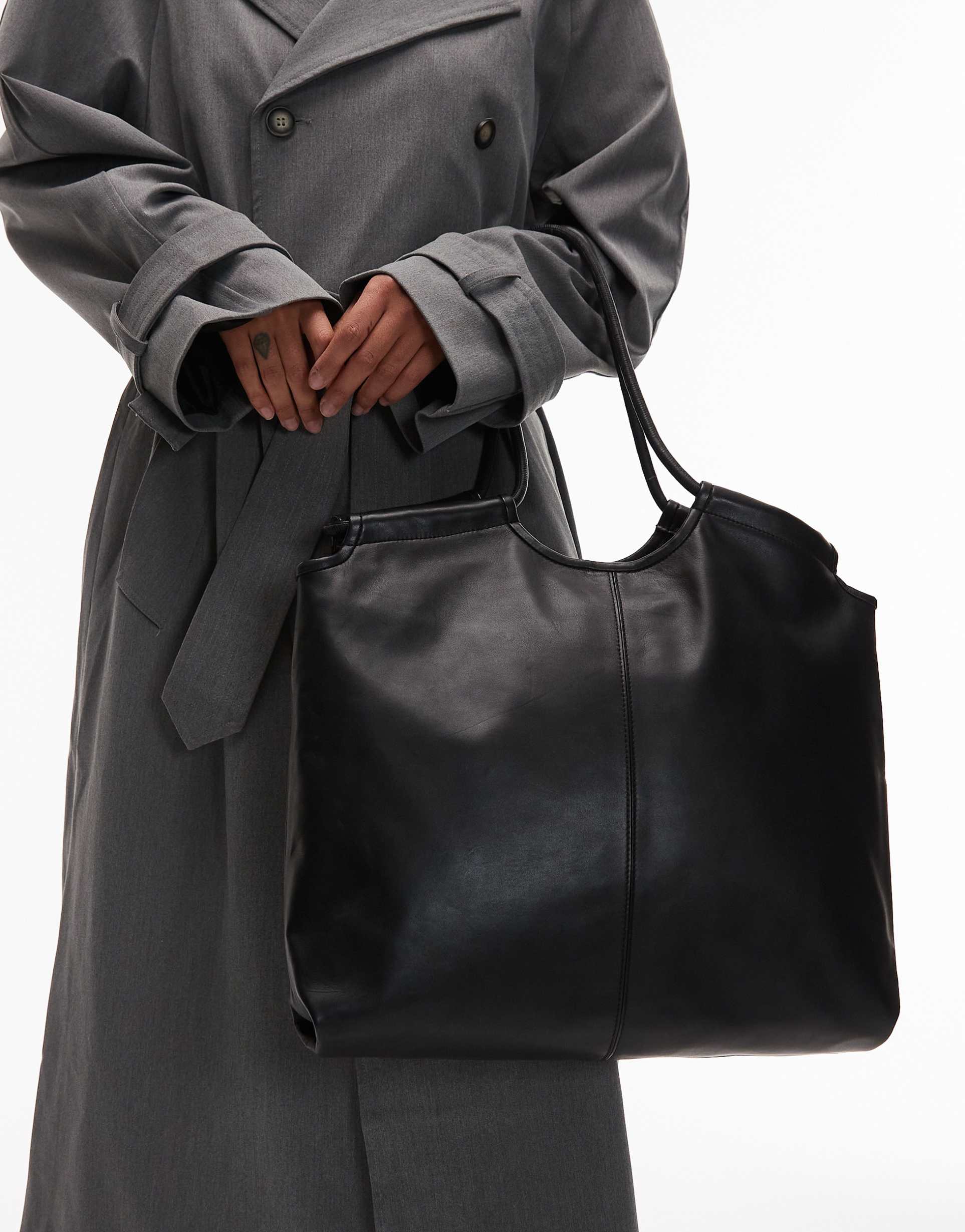 & other stories premium leather padded tote bag in black