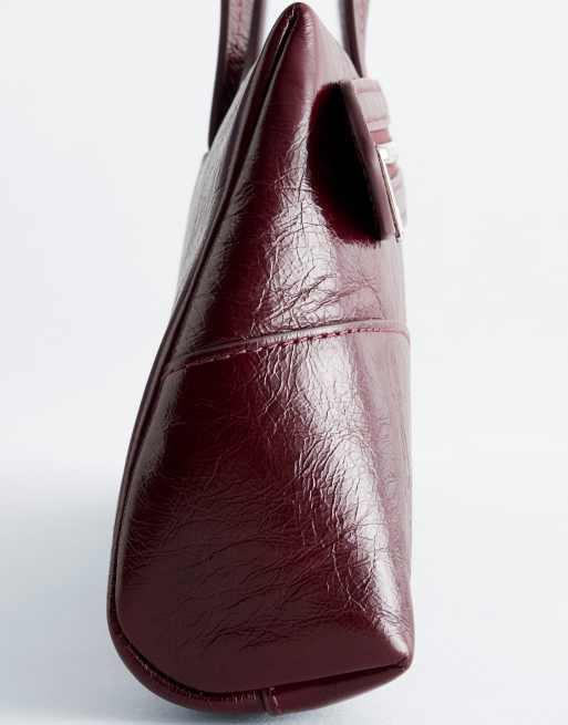 & Other Stories premium leather shoulder bag in dark red, 2 of 3