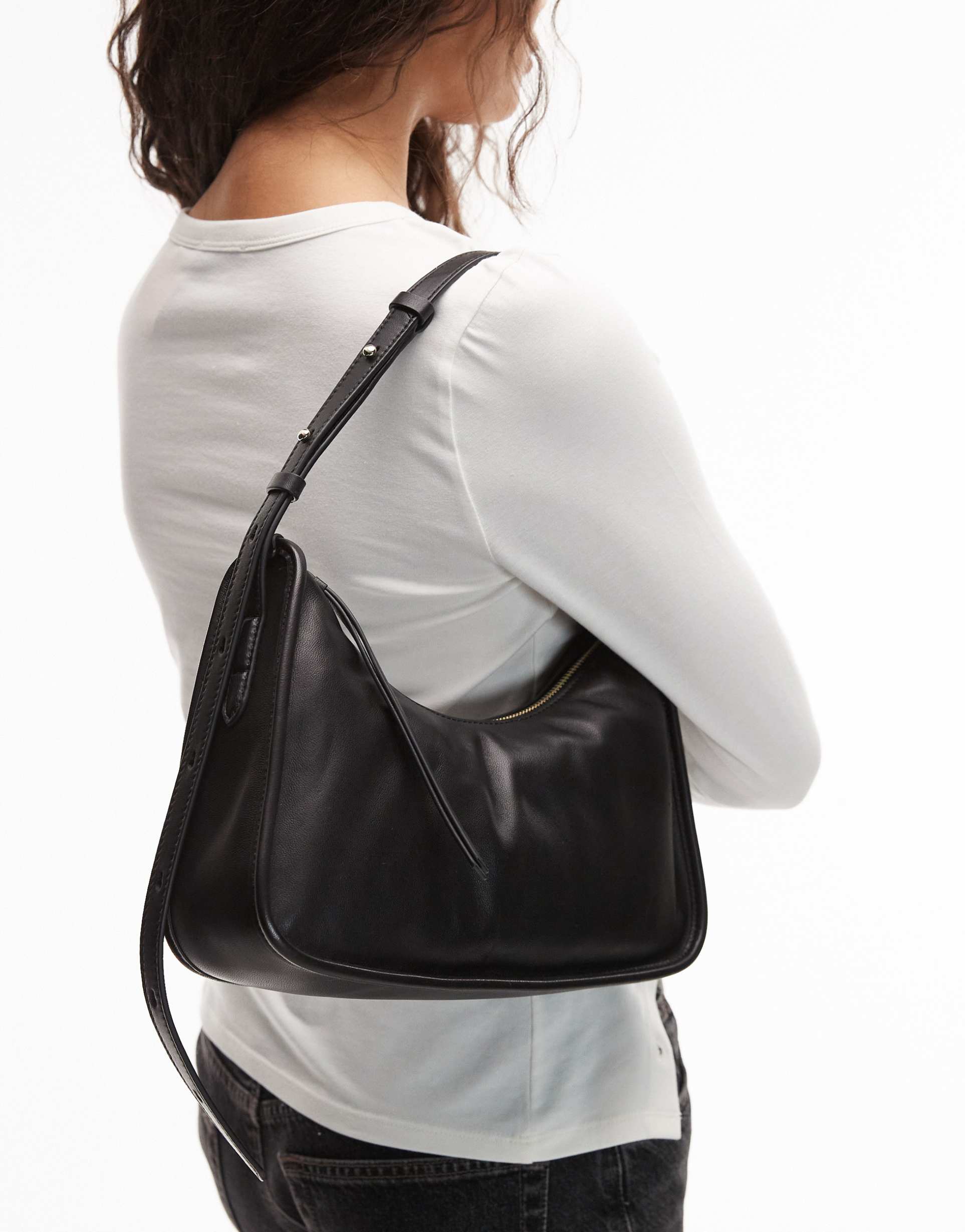 & other stories premium leather shoulder bag with adjustable strap in black