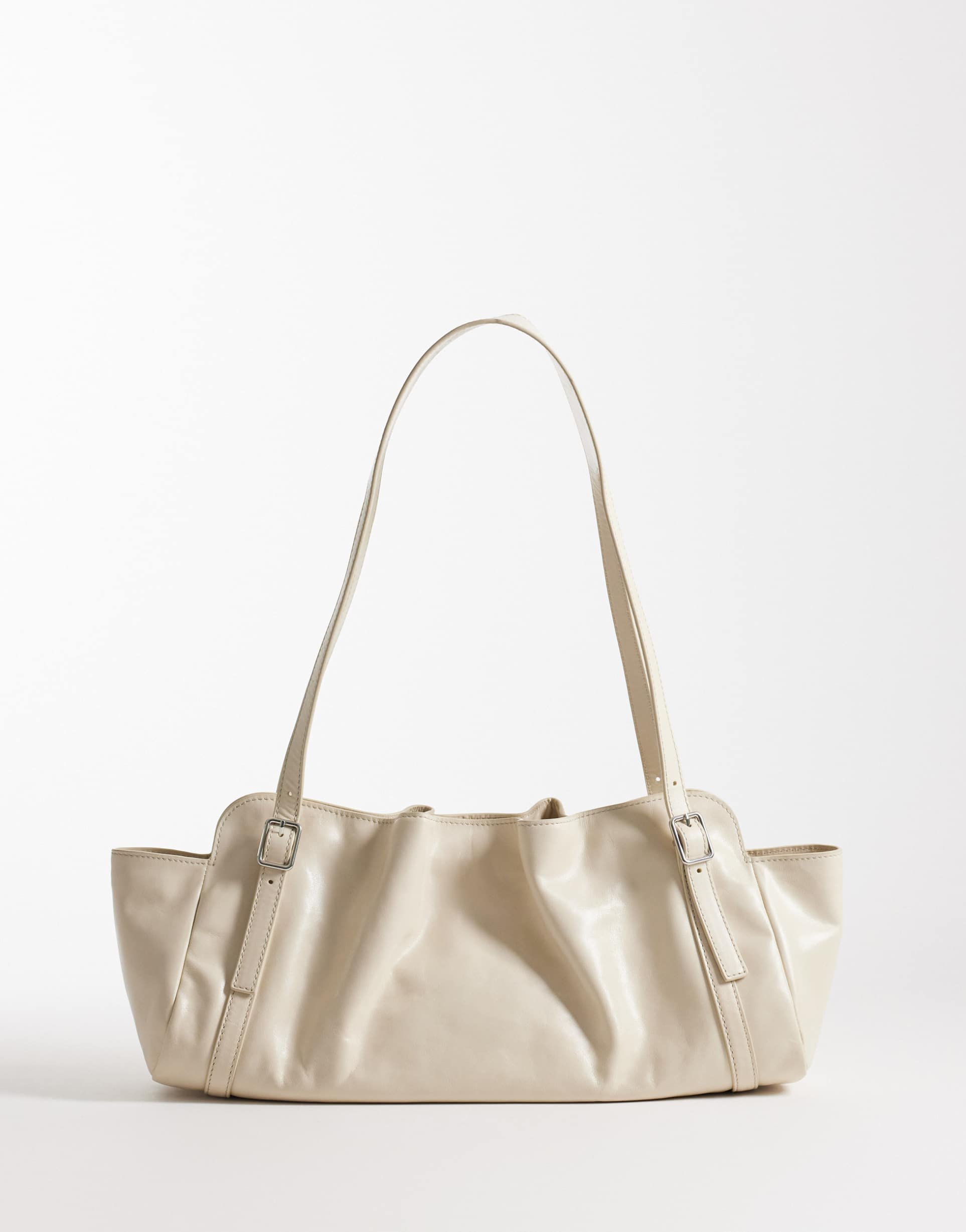 & other stories premium leather shoulder bag with ruched belt detail in cream