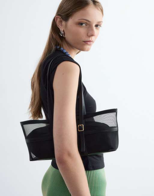 & Other Stories Premium-Leder-Mesh-Shopper mit Schulterriemen in Schwarz, 2 von 4