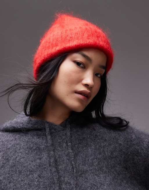 & Other Stories premium mohair and wool blend hairy knit beanie in red, 2 of 4