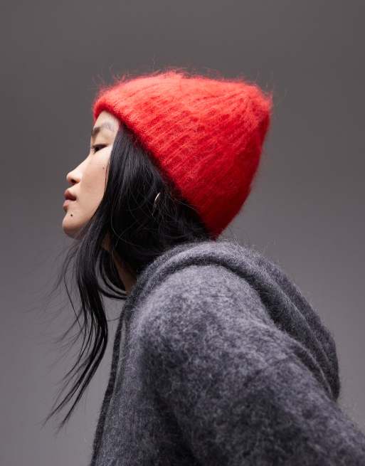 & Other Stories premium mohair and wool blend hairy knit beanie in red, 3 of 4