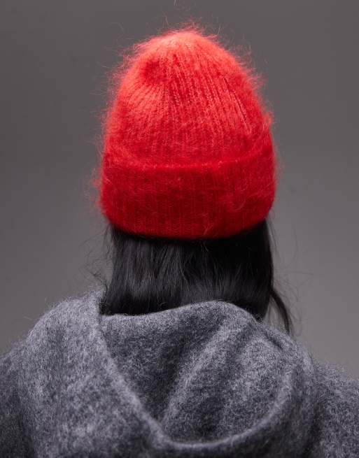 & Other Stories premium mohair and wool blend hairy knit beanie in red, 4 of 4