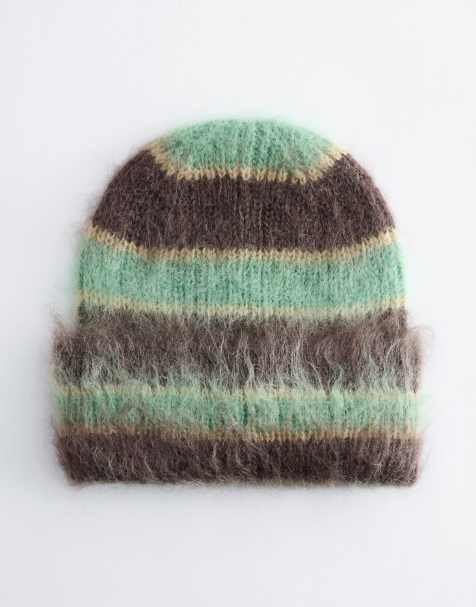 & Other Stories Premium mohair- og uldblanding stribet hue i grøn - view 1