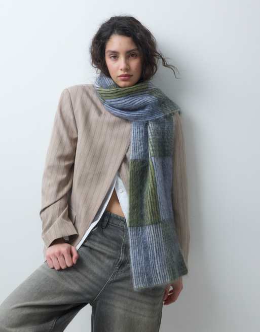 & Other Stories premium mohair scarf in blue & green check, 2 of 3