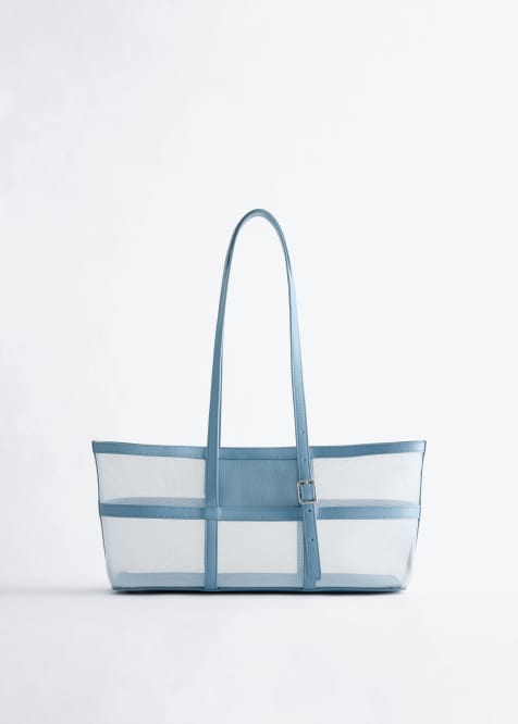& Other Stories Premium – Niebieska siateczkowa torba typu tote na ramię ze skórzanymi wstawkami - view 1