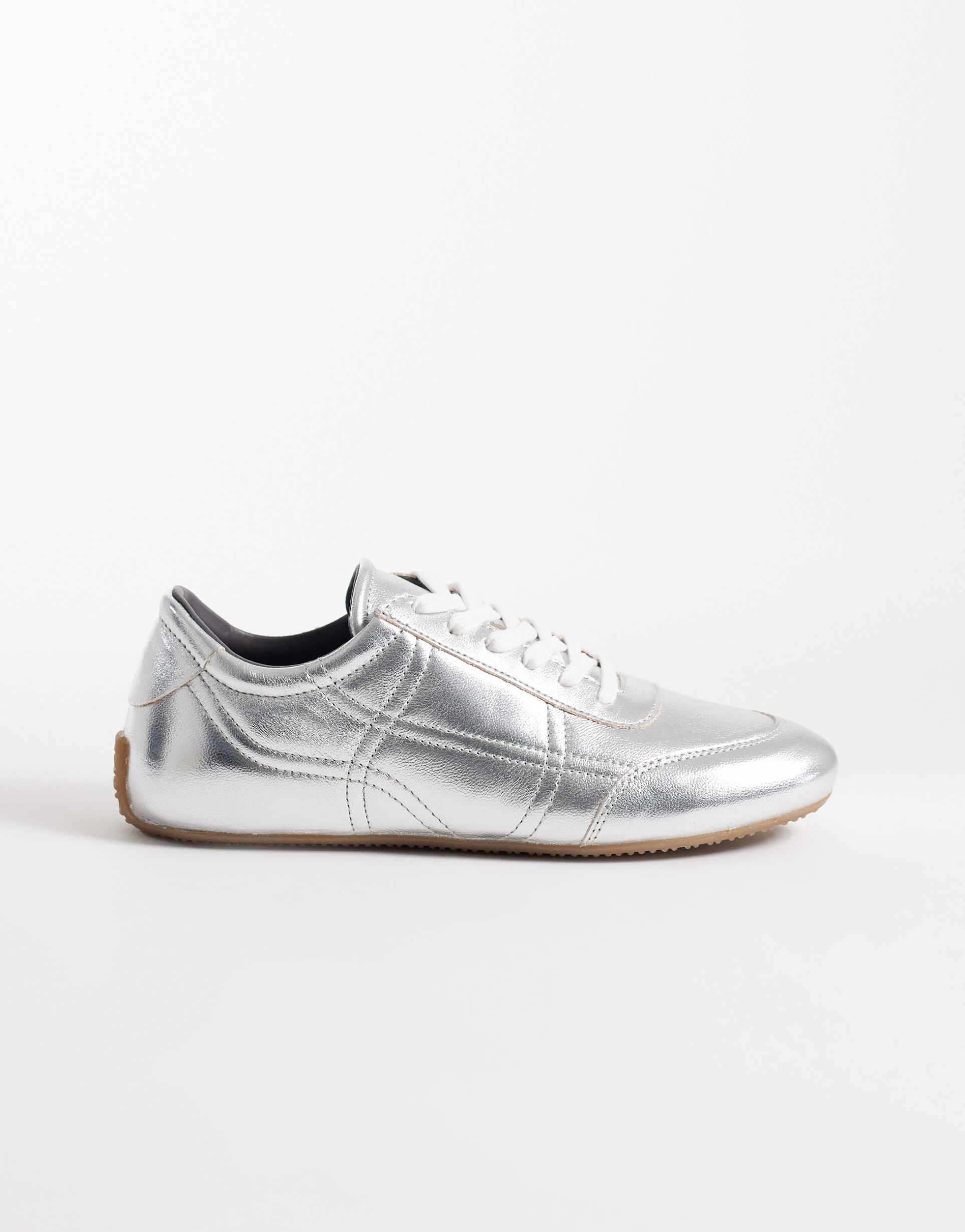 & other stories premium real leather sneakers in silver metallic