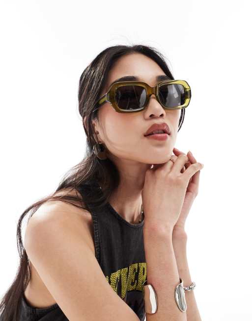 & Other Stories – Premium – Rechteckige, klobige Sonnenbrille in Grün