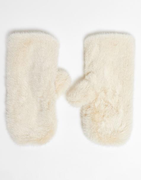 & Other Stories premium soft faux fur gloves in cream - view 1