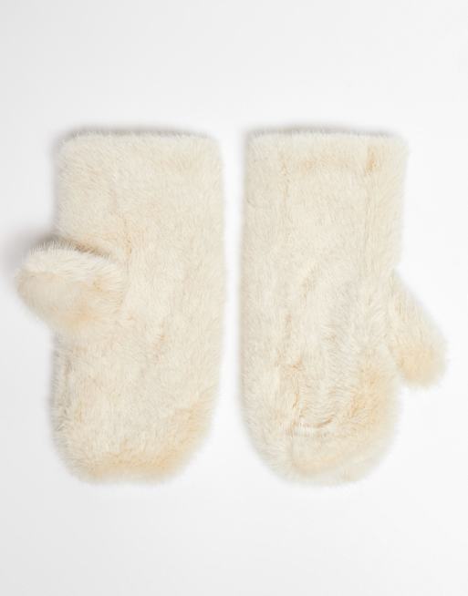 & Other Stories premium soft faux fur gloves in cream, 3 of 3