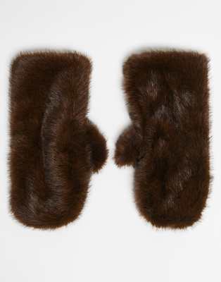 & Other Stories & Other Stories premium soft faux fur gloves in dark brown